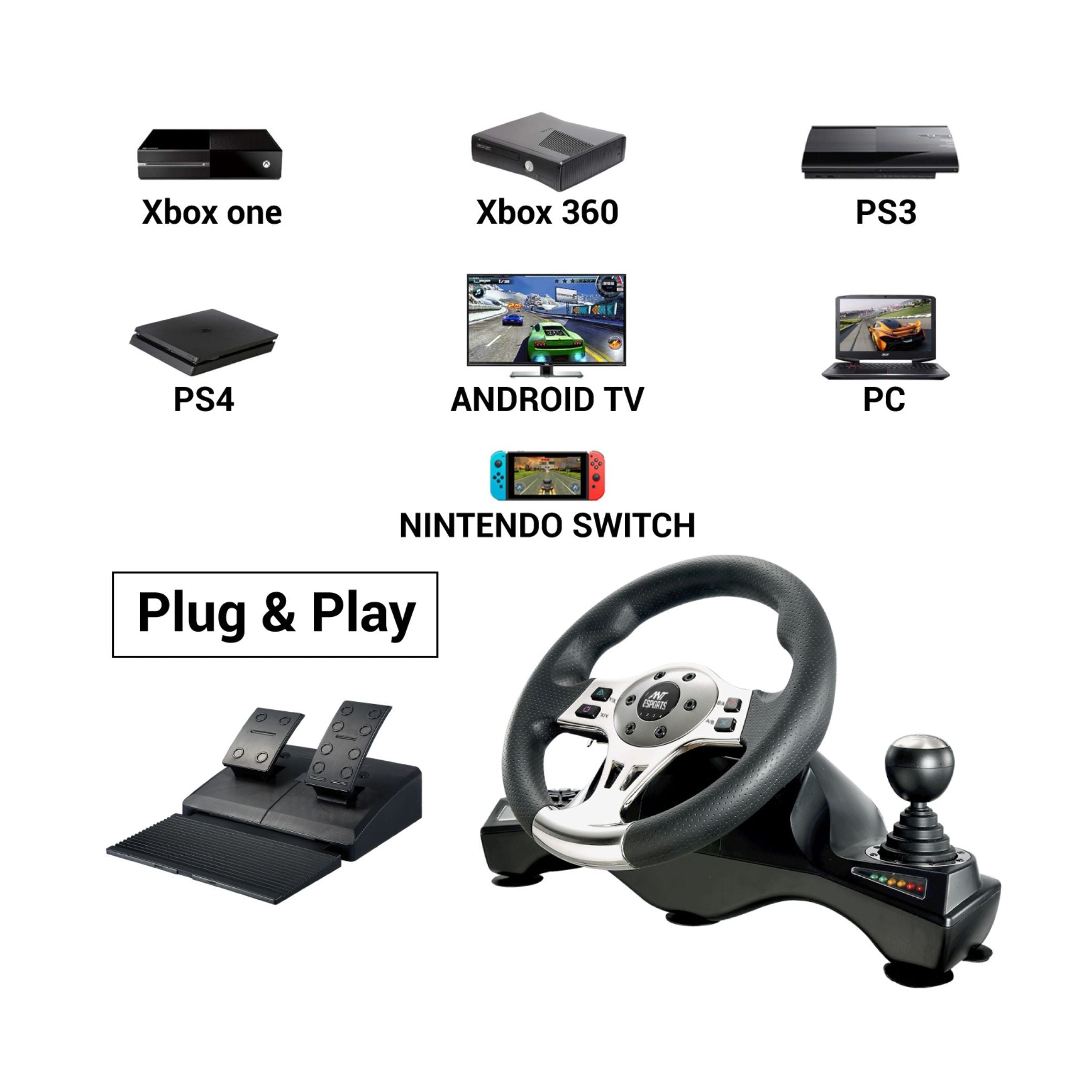 Ant Esports GW190 Racing Steering Wheel with Shifter