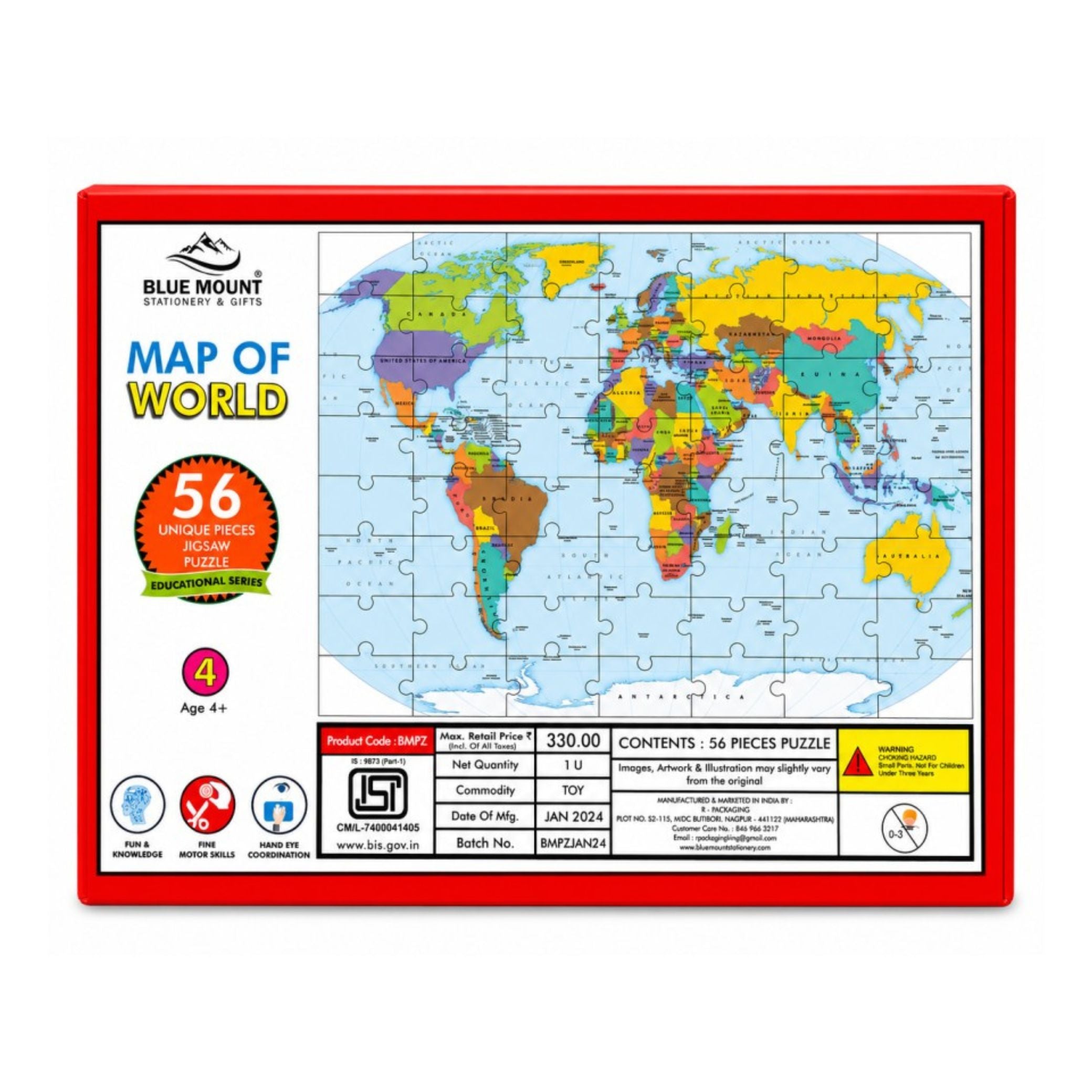 Blue Mount Map of the World Jigsaw Puzzle (56 Pieces)