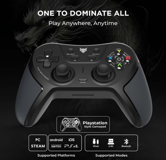 EvoFox One S Wireless Gamepad – HallSense™ Joysticks, Bluetooth 5.0, 2.4GHz, Wired Mode, Type-C Fast Charging, Dual Vibration – Compatible with PC, Mobile & Consoles.