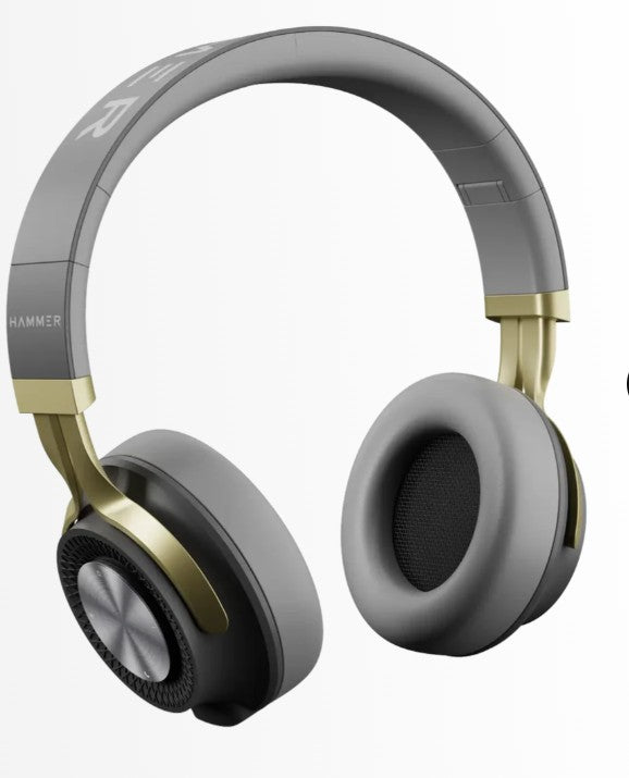 HAMMER Bash 2.0 Over-Ear Wireless Bluetooth Headphones with Mic, Powerful Deep Bass, Foldable Design, Up to 8 Hours Playback, Ideal for Workouts & Travel, Bluetooth 5.0 (Grey)