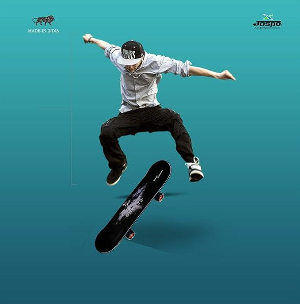 Jaspo Vinyl Power Kids Fiber Skateboard (26 × 6 Inches) with Helmet, Knee & Elbow Guards | Beginner Skateboard Set for Boys & Girls (6+ Years) – Black