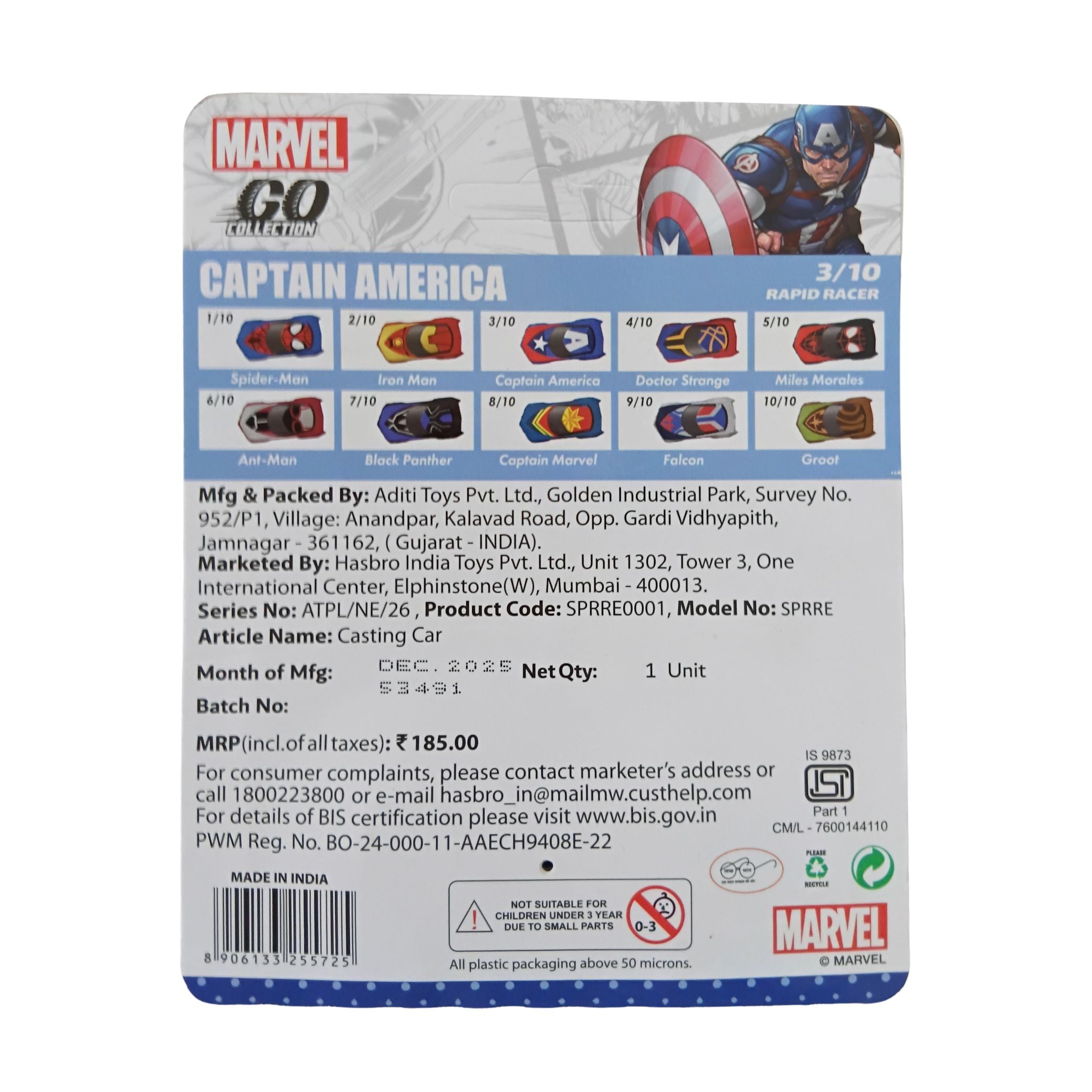 Marvel Captain America 1:64 Go Collection Cast Car