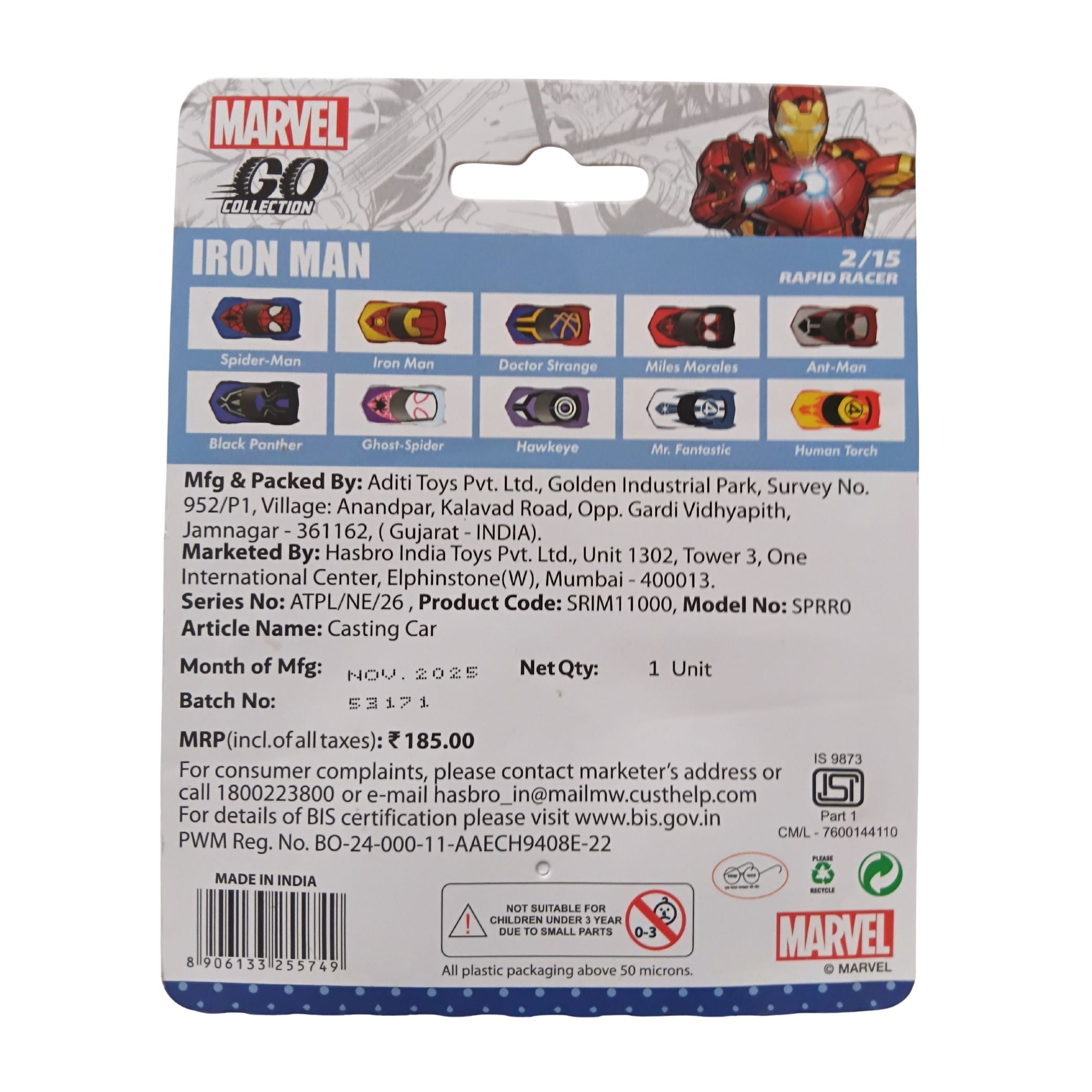 MARVEL GO Iron Man Diecast Rapid Racer Toy Car I 1:64 I Marvel Go Collection