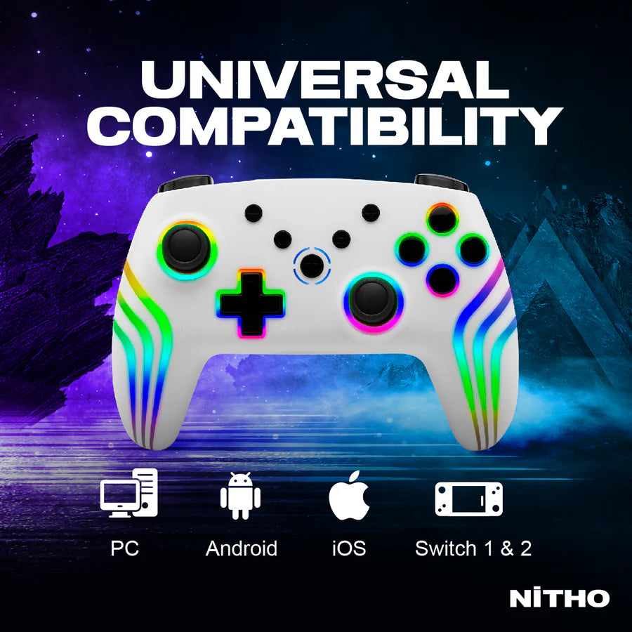 NITHO NEXUS Wireless Controller for PC, Windows, Switch & Switch 2, iOS, Android, Gaming Gamepad with RGB Light | 6-Axis Gyro | Hall Effect Triggers I Vibration & Turbo | Programmable Buttons, White