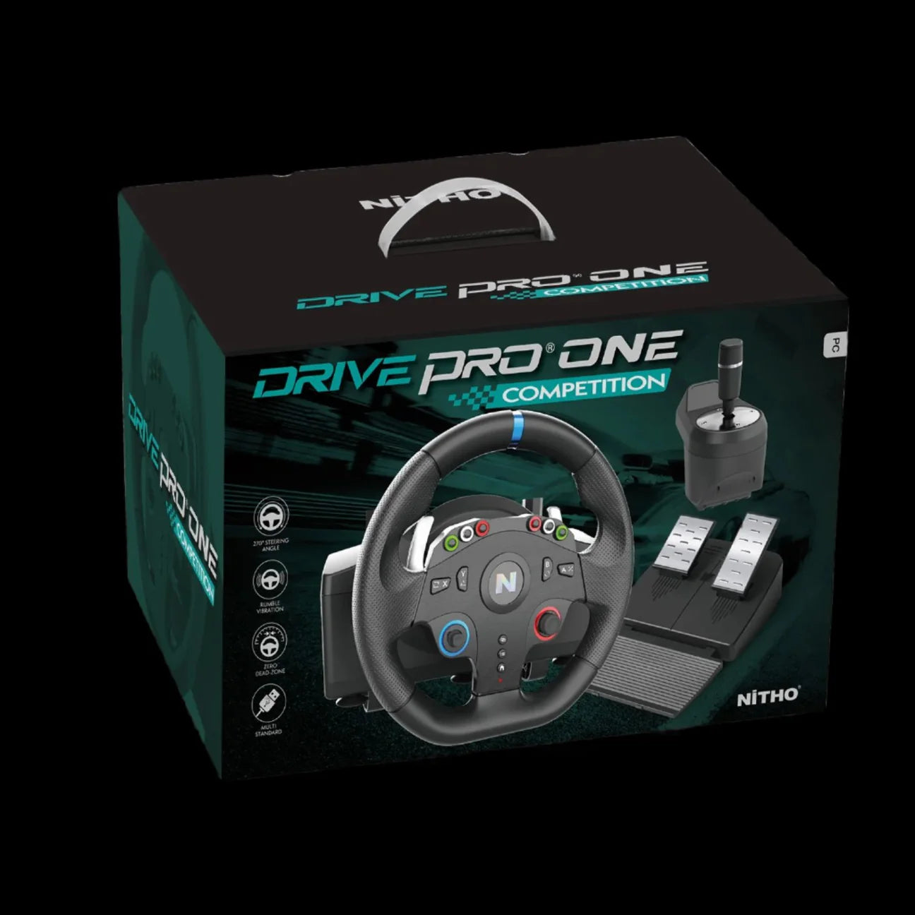 Nitho Drive Pro ONE Competition - Gaming Racing Wheel with Separate Shifter and Floor Pedals, 270 Degree Zero Dead Zone Steering Wheel for Racing Simulator on Windows PC Only