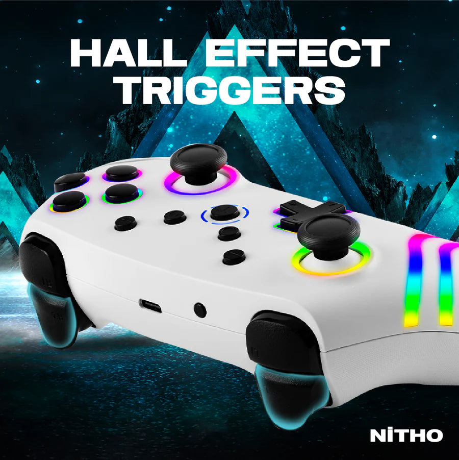 NITHO NEXUS Wireless Controller for PC, Windows, Switch & Switch 2, iOS, Android, Gaming Gamepad with RGB Light | 6-Axis Gyro | Hall Effect Triggers I Vibration & Turbo | Programmable Buttons, White