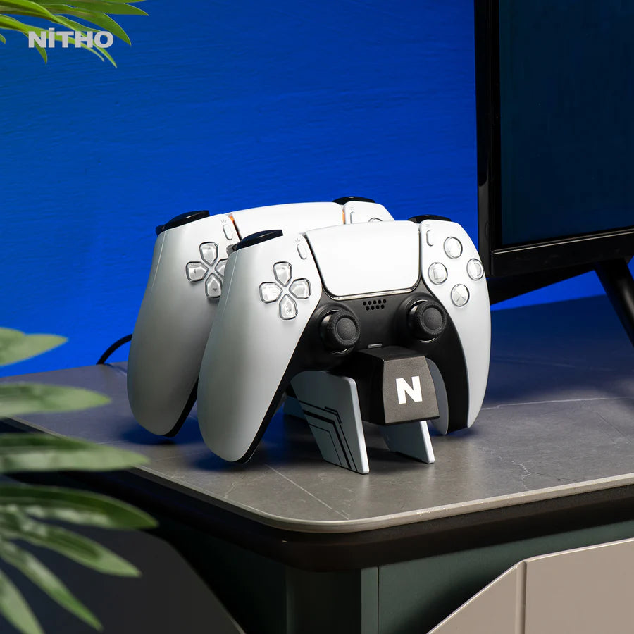 NiTHO Dual Vertical Charging Dock for PS5 & PS5 Edge Controllers – Fast USB-C Charging, Secure Click-In Design, White