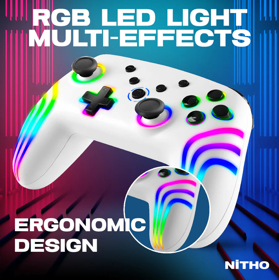 NITHO NEXUS Wireless Controller for PC, Windows, Switch & Switch 2, iOS, Android, Gaming Gamepad with RGB Light | 6-Axis Gyro | Hall Effect Triggers I Vibration & Turbo | Programmable Buttons, White