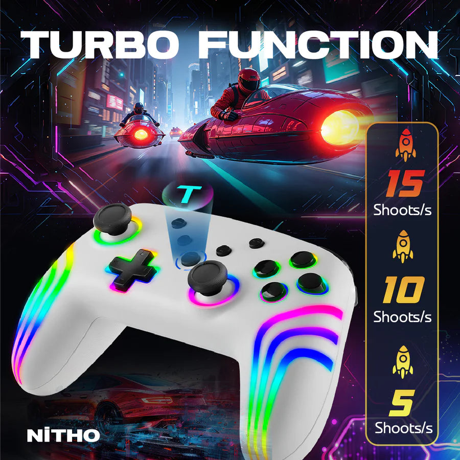 NITHO NEXUS Wireless Controller for PC, Windows, Switch & Switch 2, iOS, Android, Gaming Gamepad with RGB Light | 6-Axis Gyro | Hall Effect Triggers I Vibration & Turbo | Programmable Buttons, White