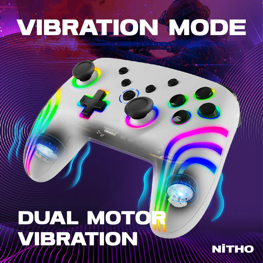 NITHO NEXUS Wireless Controller for PC, Windows, Switch & Switch 2, iOS, Android, Gaming Gamepad with RGB Light | 6-Axis Gyro | Hall Effect Triggers I Vibration & Turbo | Programmable Buttons, White