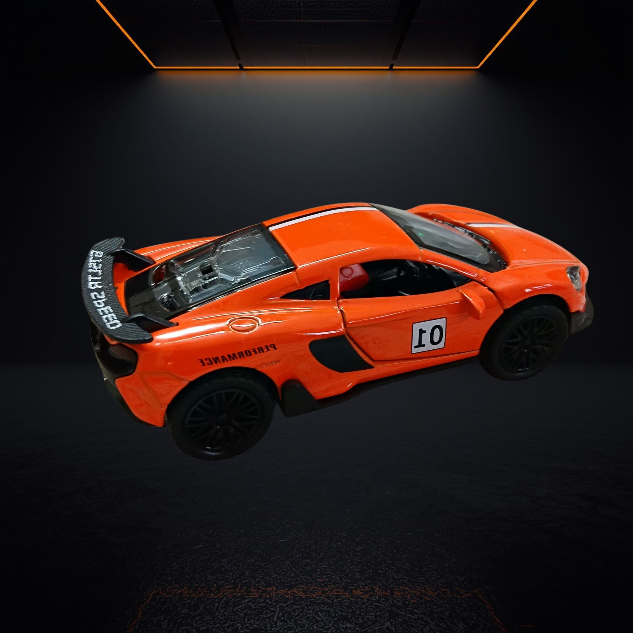 Die-Cast Sports Car Collectible Model – Orange | Opening Doors & Pull-Back Action