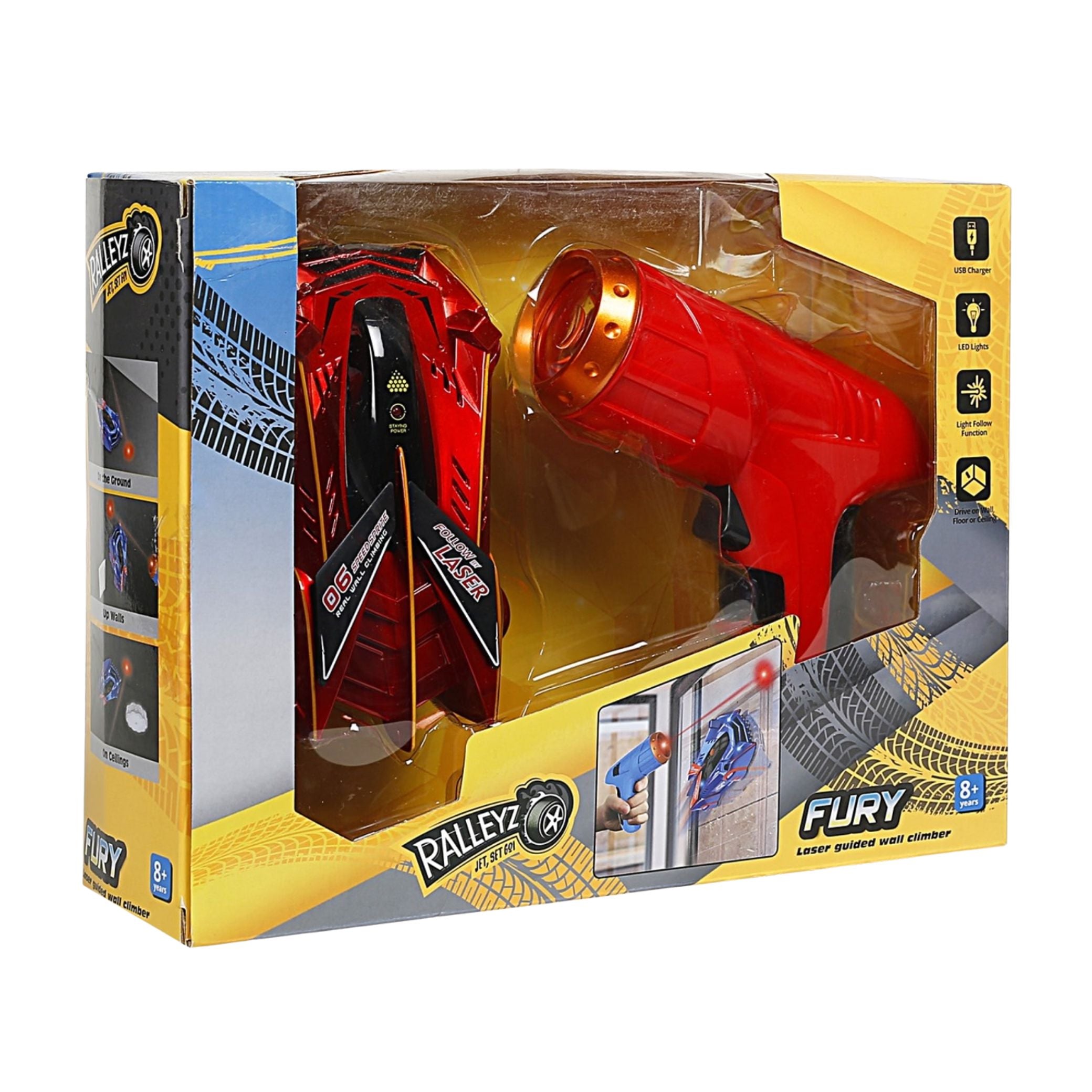 Ralleyz Fury Laser Guided Wall Climbing Remote Control Car, Red, 8Y+