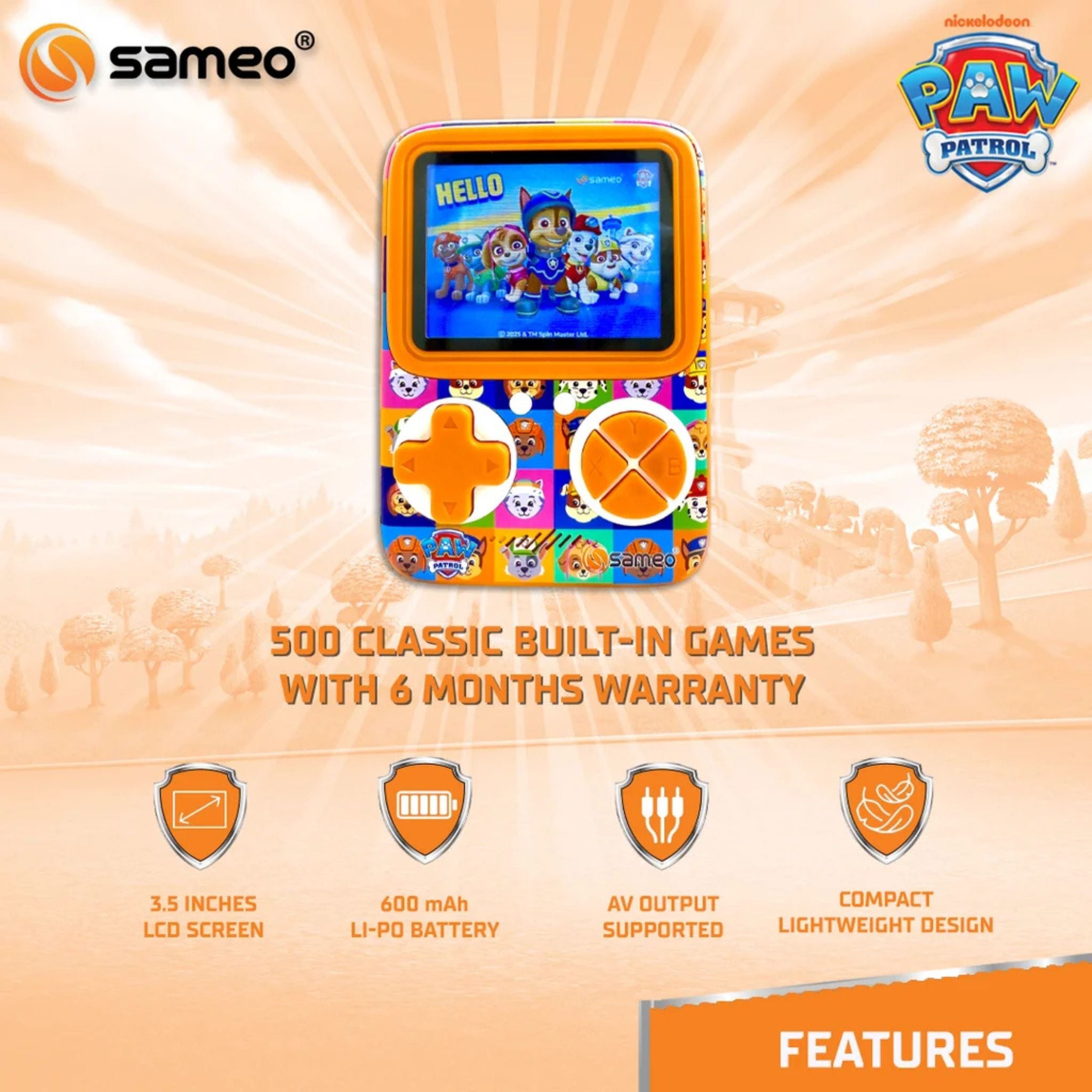 Sameo SG3000 Paw Patrol Handheld Game Console, 500 Retro Games, TV Compatible – Chase Blue