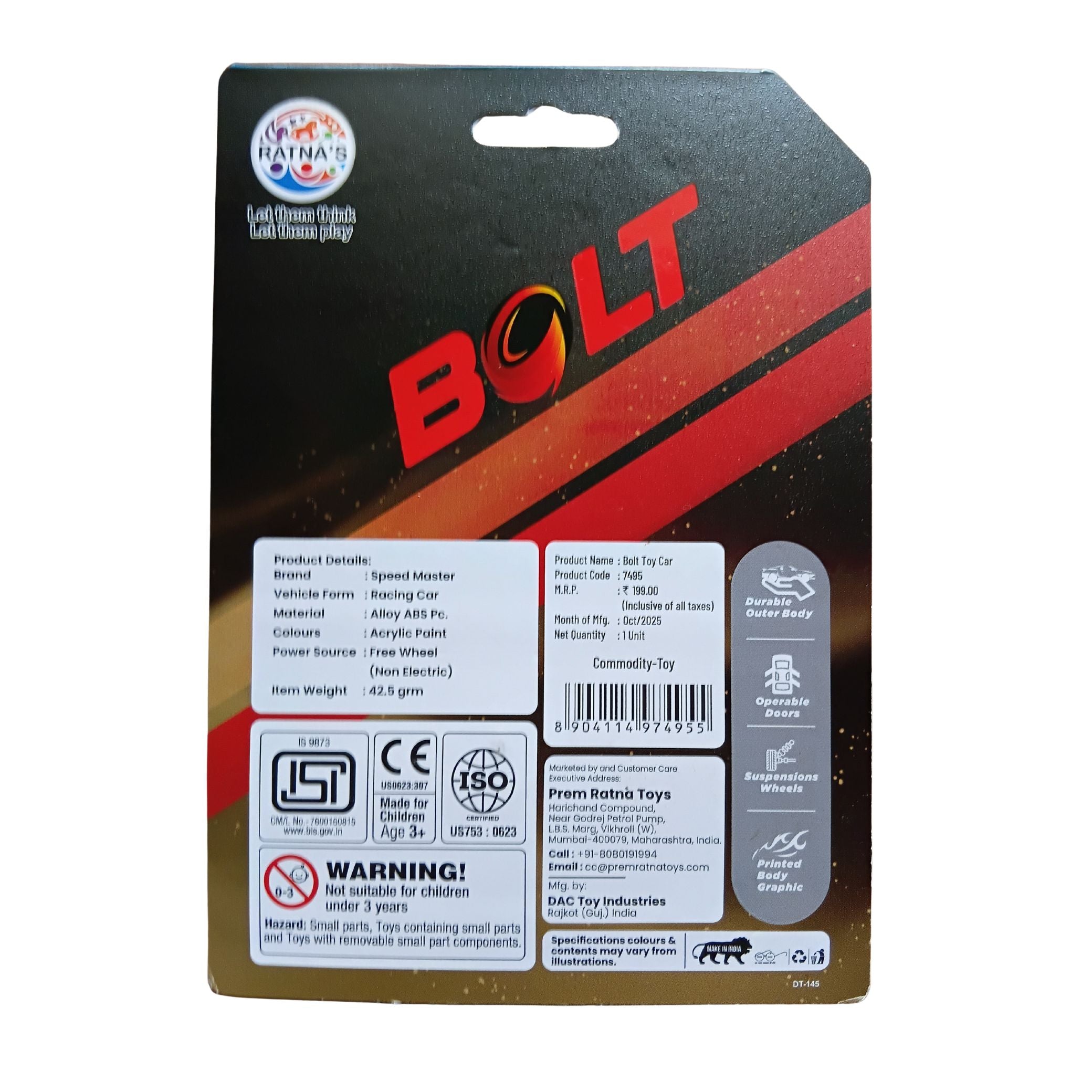 Speed Master Bolt Die-Cast Toy Car (1:64 Scale)