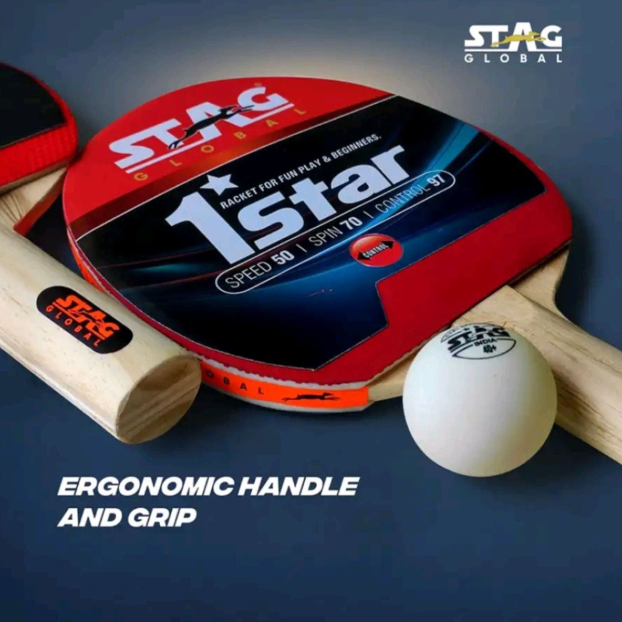 STAG 1 Star Table Tennis Play Set, TTFI Approved with 2 Racquets, 3 Balls & Cover