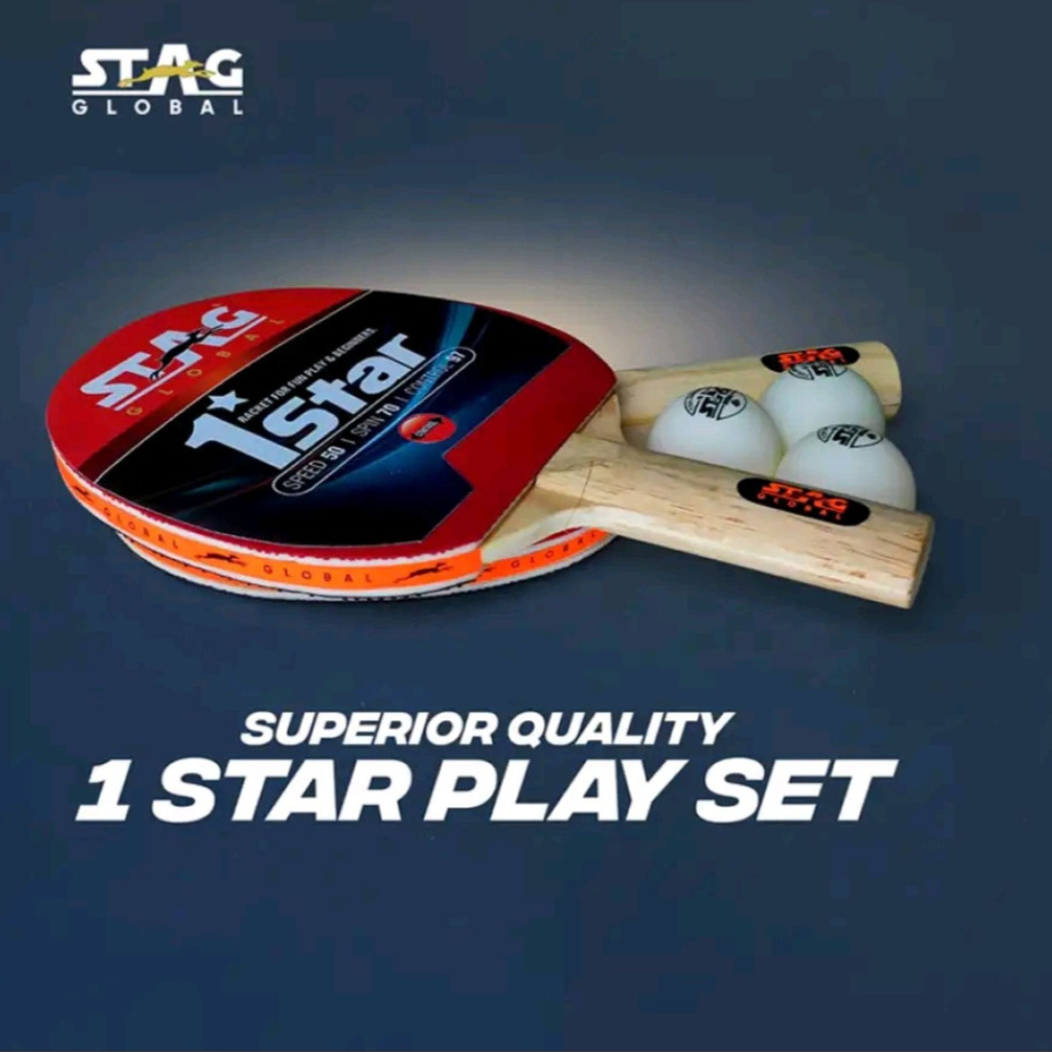 STAG 1 Star Table Tennis Play Set, TTFI Approved with 2 Racquets, 3 Balls & Cover