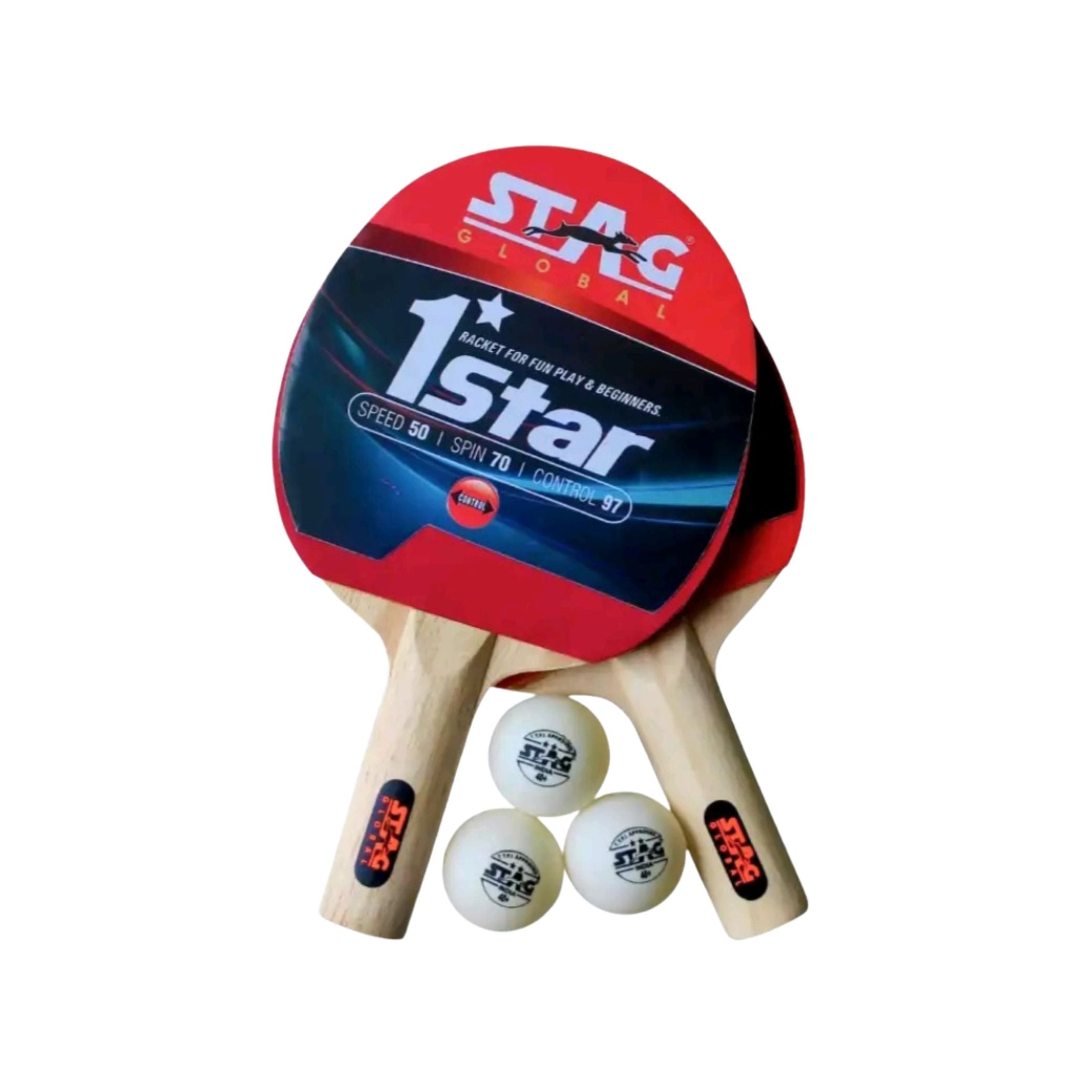 STAG 1 Star Table Tennis Play Set, TTFI Approved with 2 Racquets, 3 Balls & Cover
