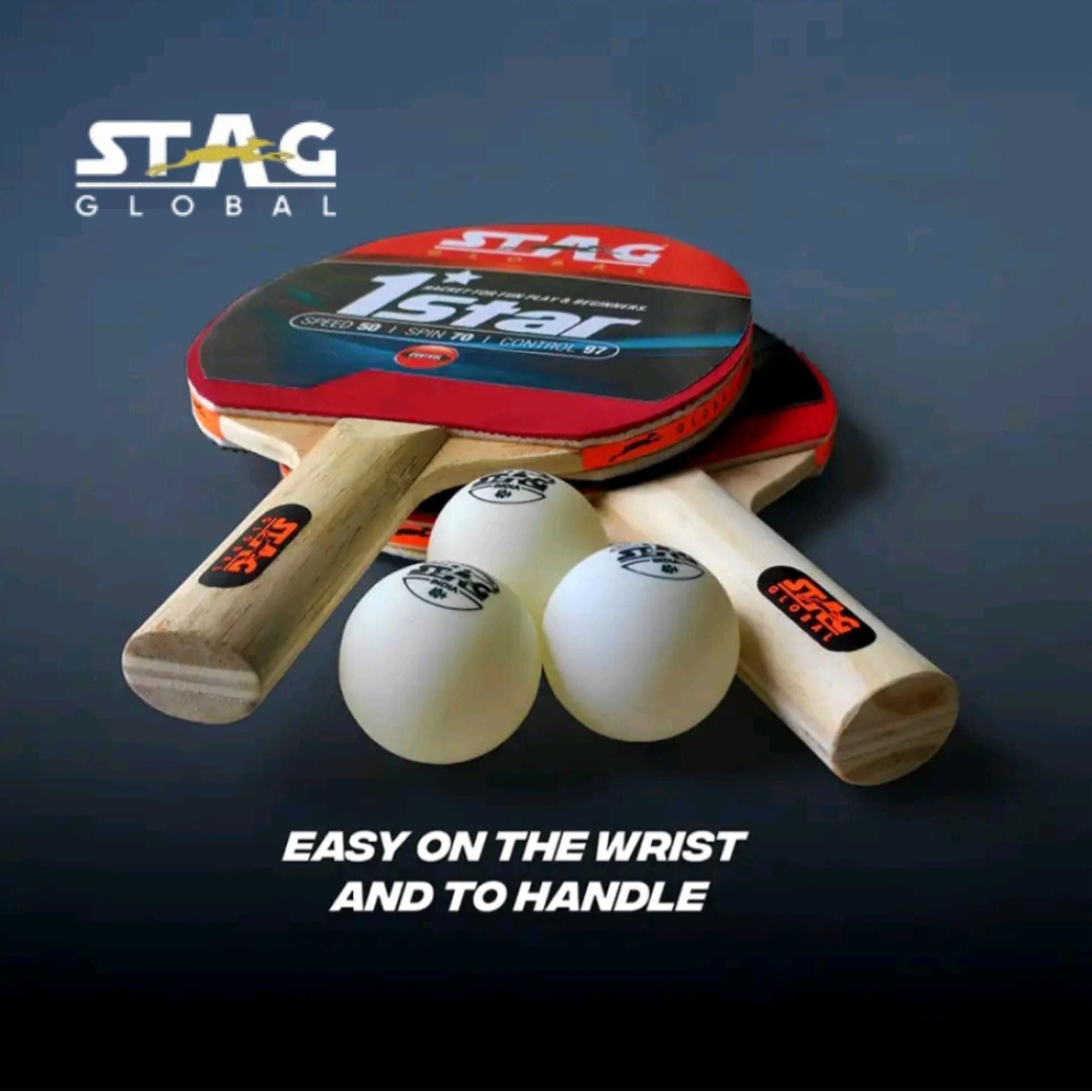 STAG 1 Star Table Tennis Play Set, TTFI Approved with 2 Racquets, 3 Balls & Cover