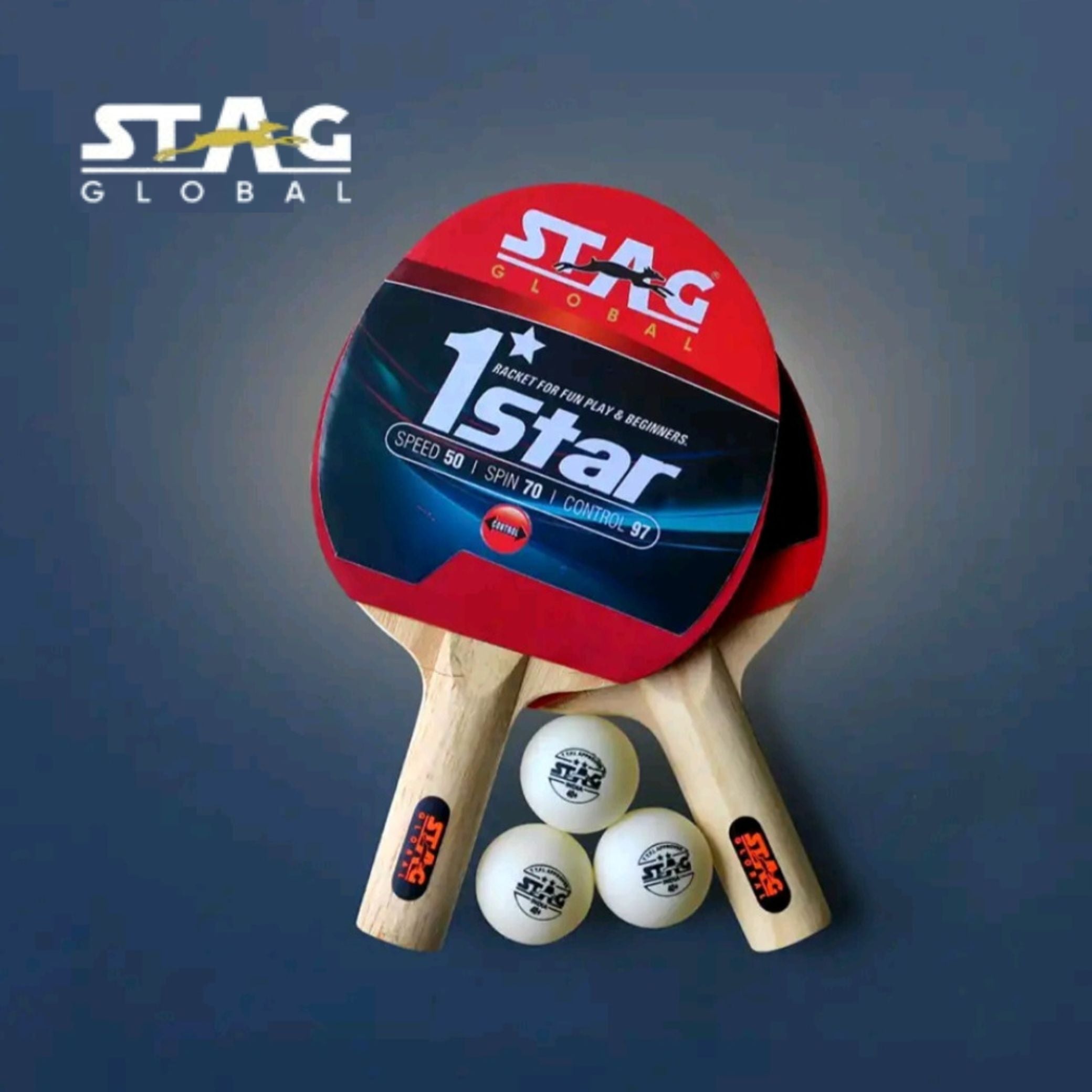 STAG 1 Star Table Tennis Play Set, TTFI Approved with 2 Racquets, 3 Balls & Cover