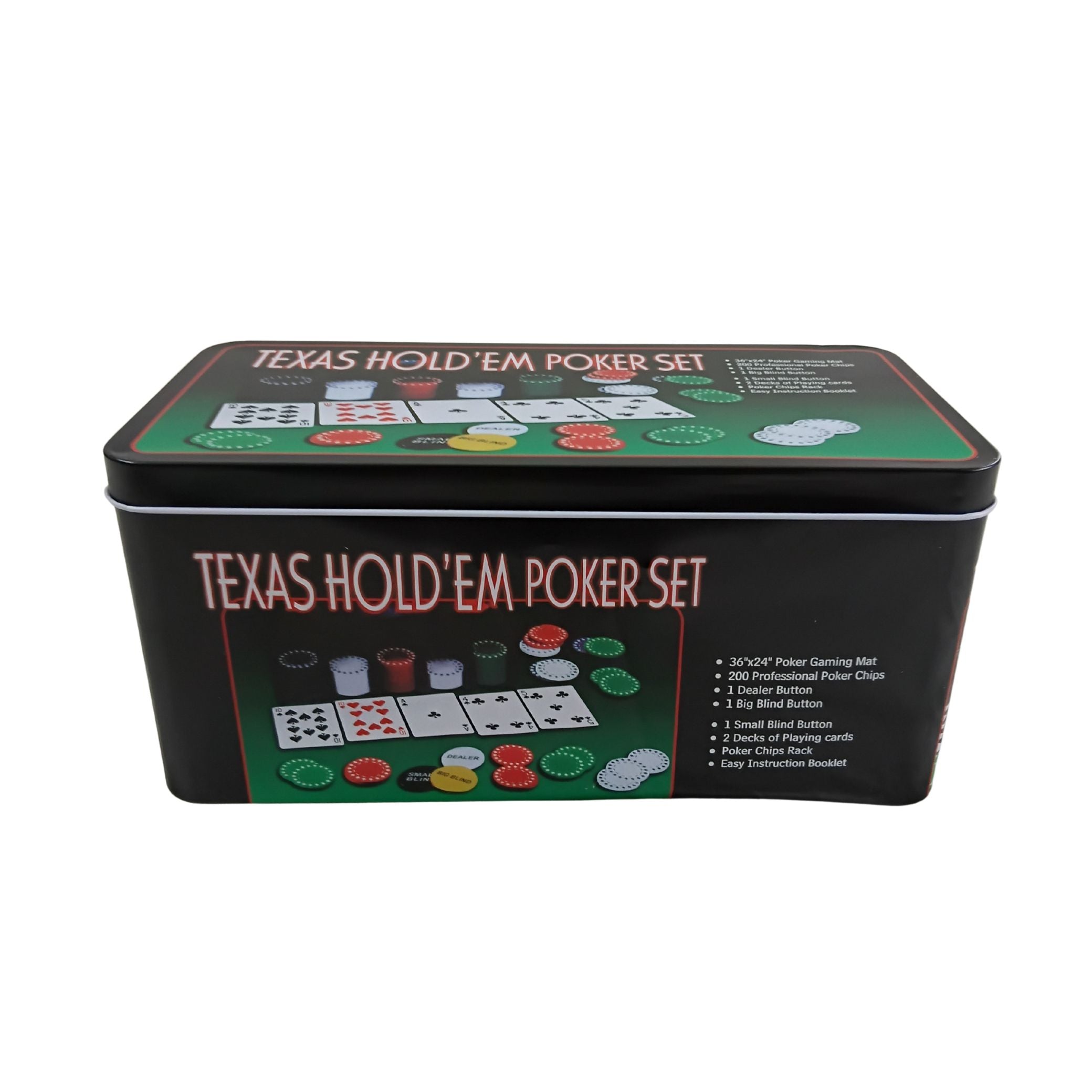 Niku Casino-Style Poker Chip Set for Adults (200 Chips) with Tin Case, 2 Card Decks, Dealer & Blind Buttons, and 36″ × 24″ Playing Mat