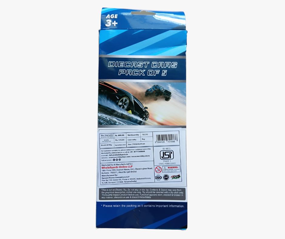 Wembley Metal Diecast Toy Pull Back Wheel Car Playset (5 Nos)